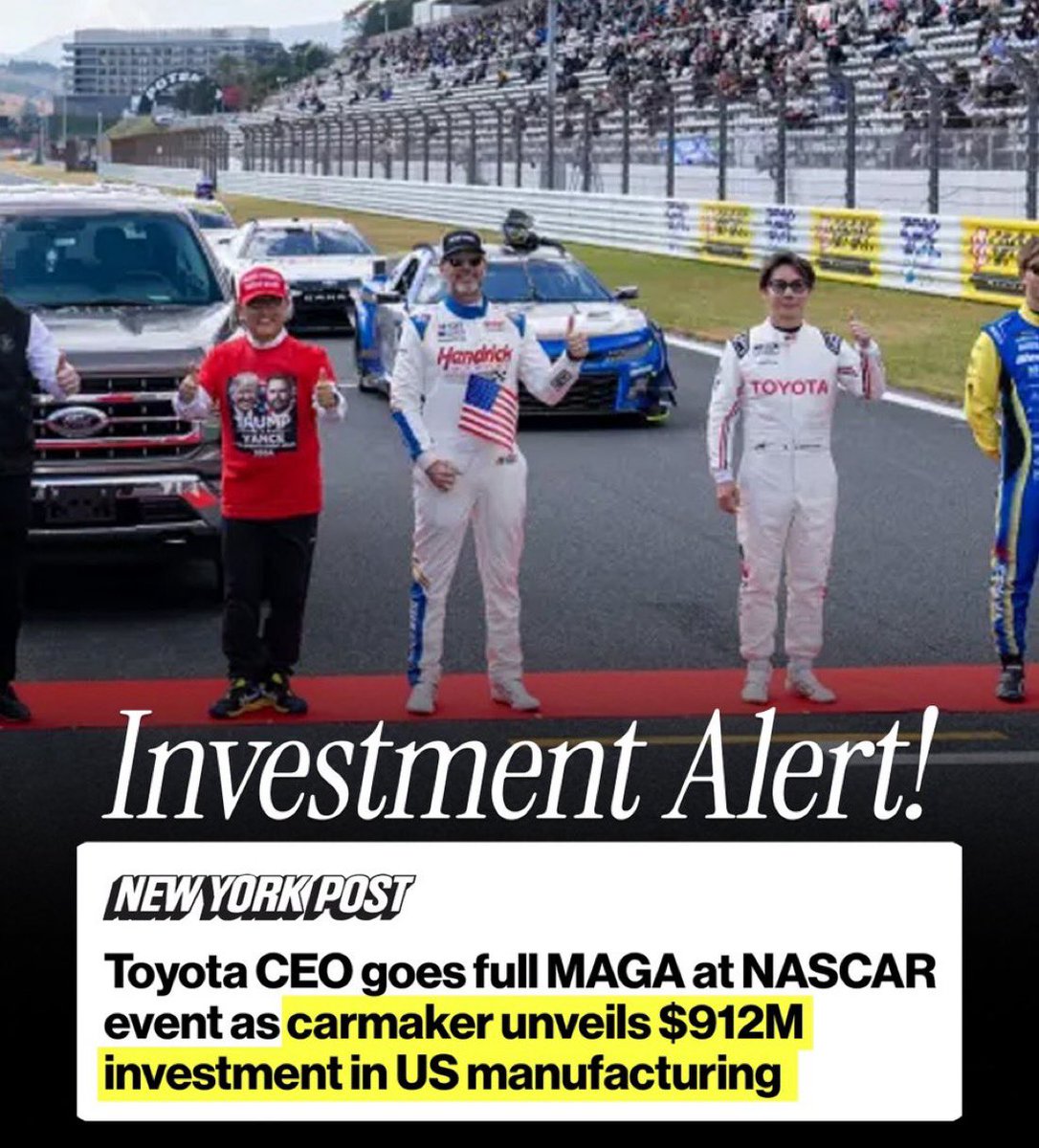 MAGAVoice's tweet image. BREAKING 🚨 Toyota has just gone full MAGA by investing $912M in US manufacturing. LET’S GO

I VOTED FOR THIS
