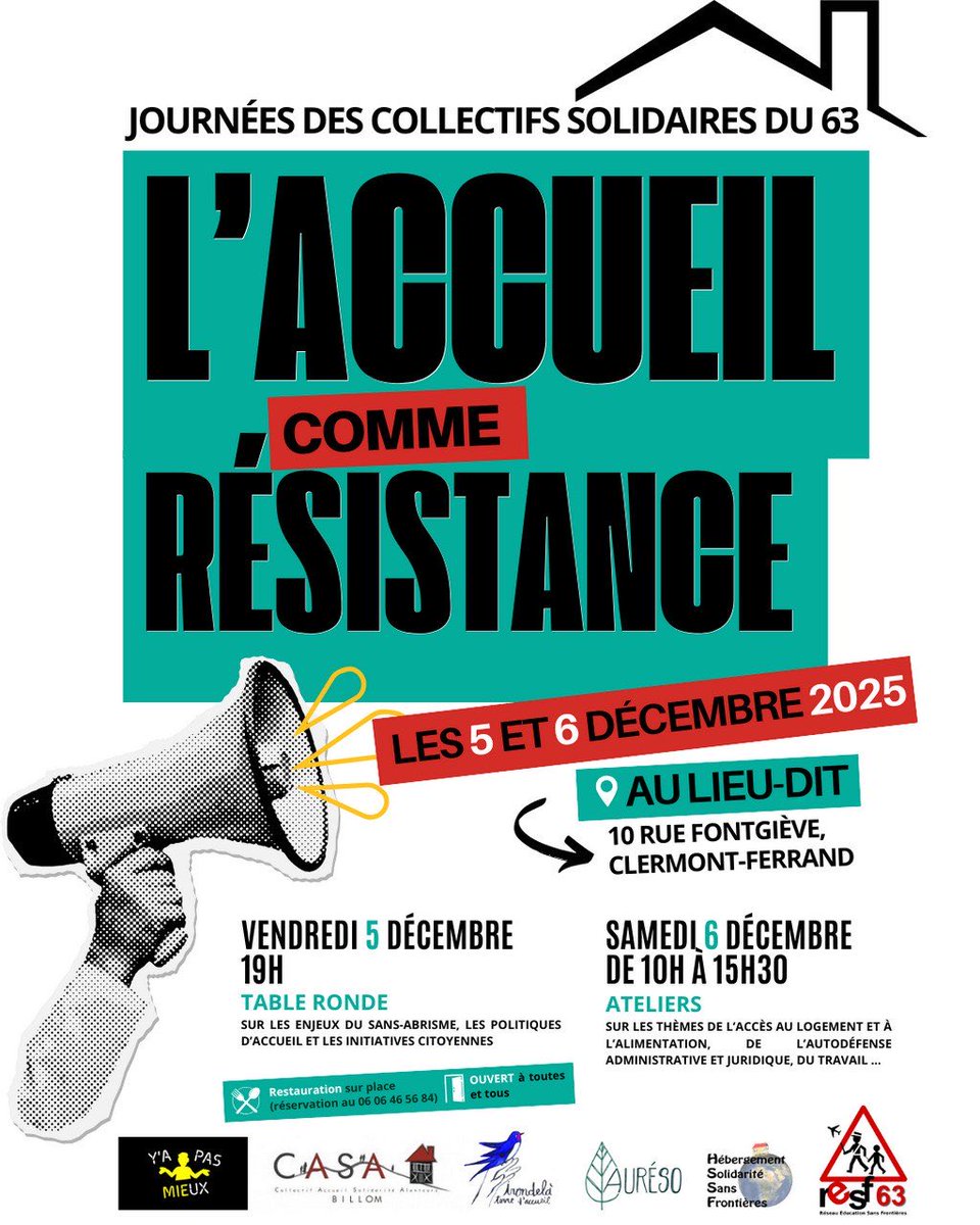 L’Accueil comme Résistance.

✊1ère rencontre des collectifs solidaires du Puy-De-Dômes les 5 et 6 décembre prochain (ouvert à toutes et tous).

➡️ Pour aider à l’organisation, merci de partager notre cagnotte 

helloasso.com/associations/a…