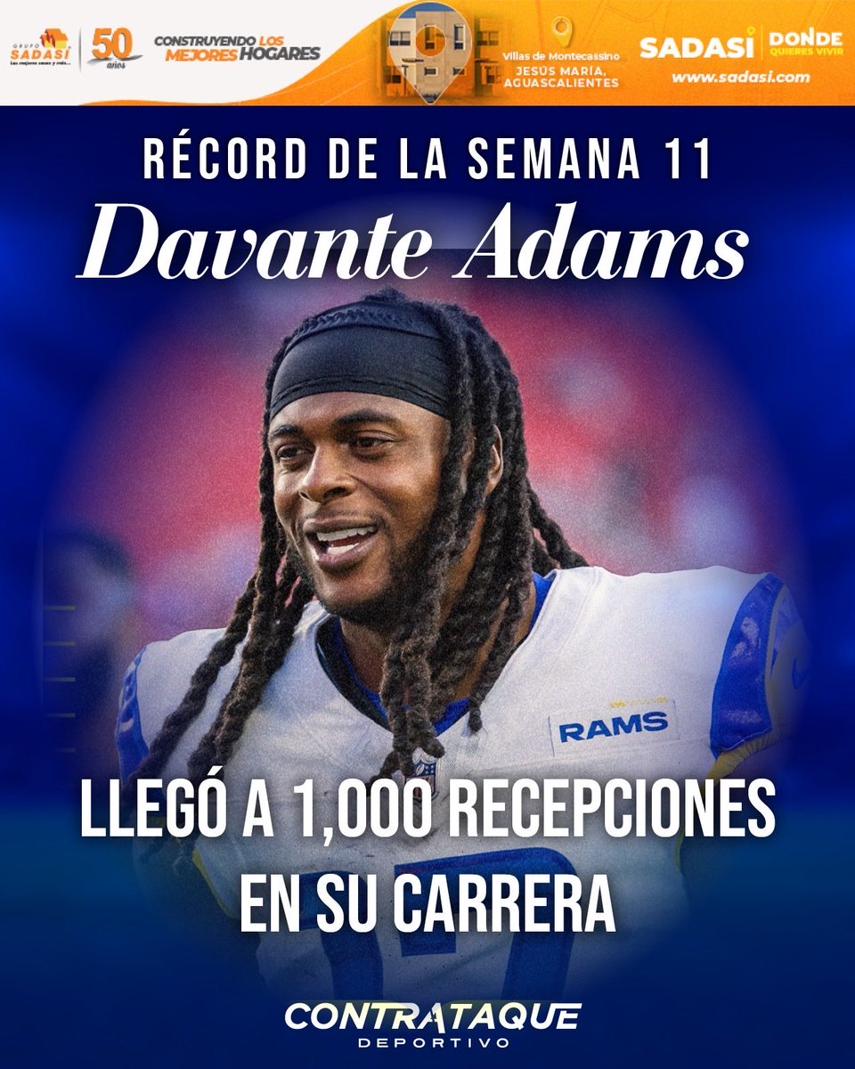 Davante Adams llega a las mil recepciones🏈🔥

Con esta histórica recepción, Adams se convirtió en el 17º jugador en toda la historia de la NFL en lograr 1,000 recepciones o más, uniéndose a un selecto grupo de leyendas. Actualmente, está empatado en el puesto 16º