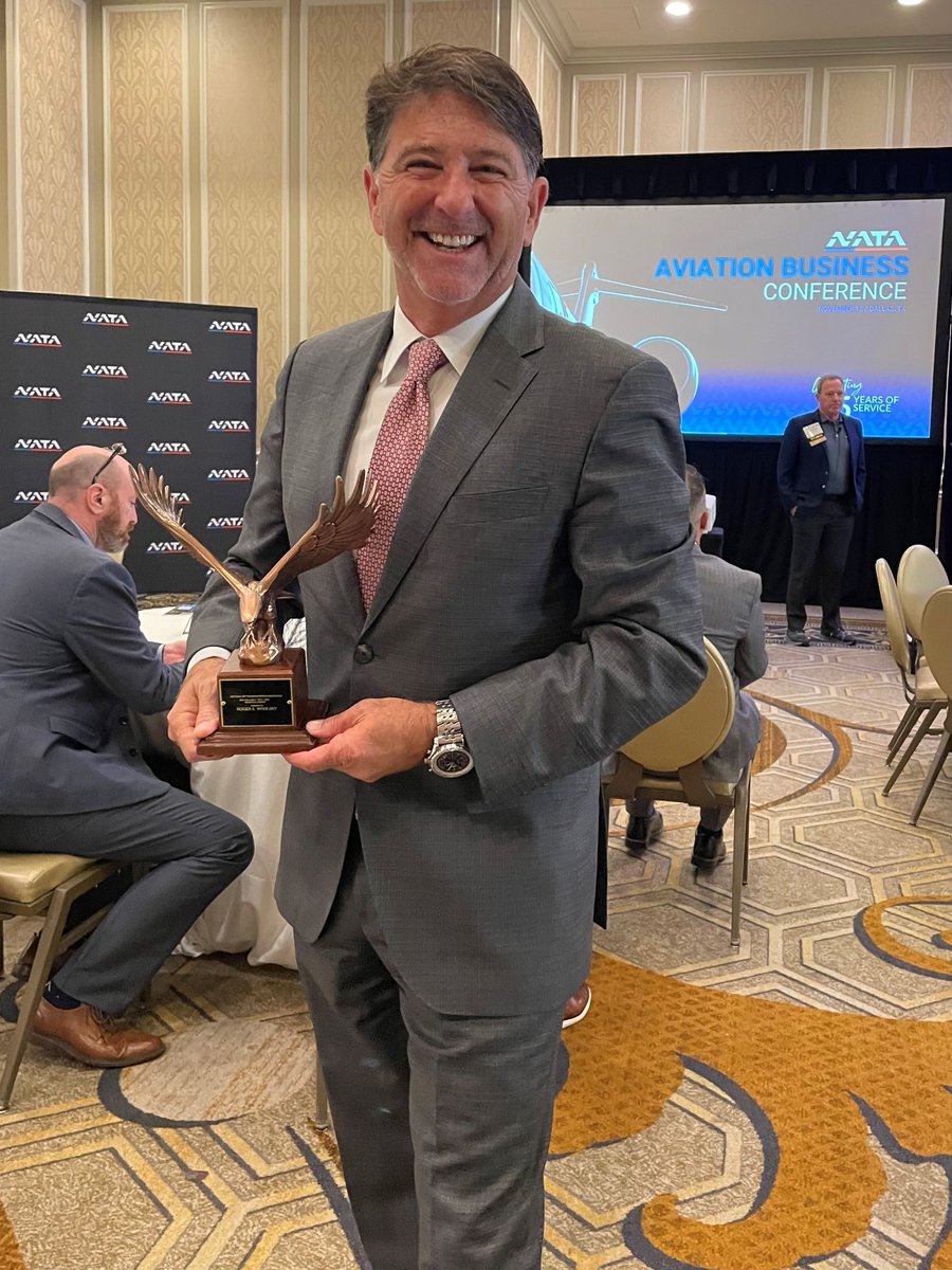 aircharterguide's tweet image. Roger Woolsey of Million Air with his well-earned William A. &quot;Bill&quot; Memorial Award given to him by NATA at the Aviation Business Conference in Dallas, TX. Congratulations, Roger! #bizav #flyprivate