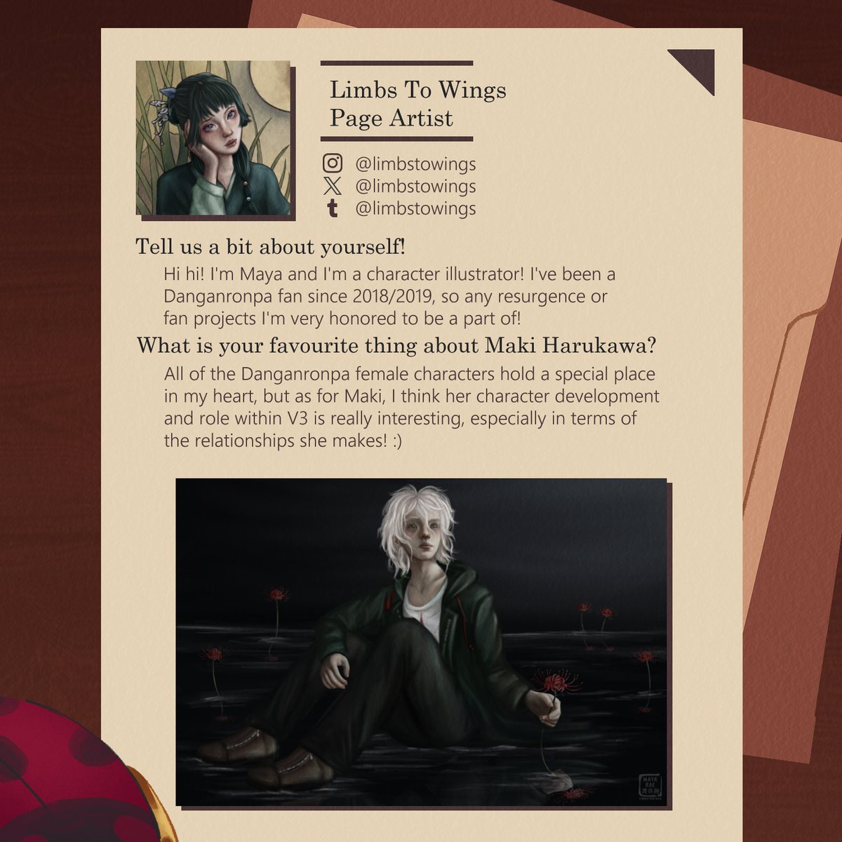 CONTRIBUTOR SPOTLIGHT 🧸🏹

These striking characters belong to our next page artist, Limbs To Wings!

IG: @/limbstowings
TWT: <a href="/limbstowings/">まやmaya !</a> 
TUMBLR: @/limbstowings