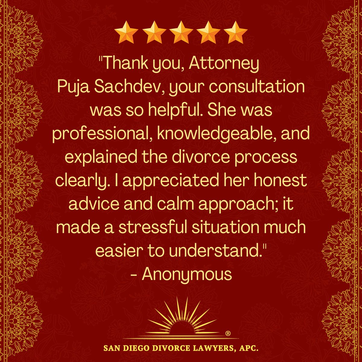 SachdevLegal's tweet image. Disclaimer: This testimonial does not constitute a guarantee, warranty, or prediction regarding the outcome of your legal matter.

#sandiegodivorce #familylaw #divorce #sandiegofamilylaw #sandiegofamilylawattorney #sandiegodivorceattorney #divorceattorney #testimonialtuesday