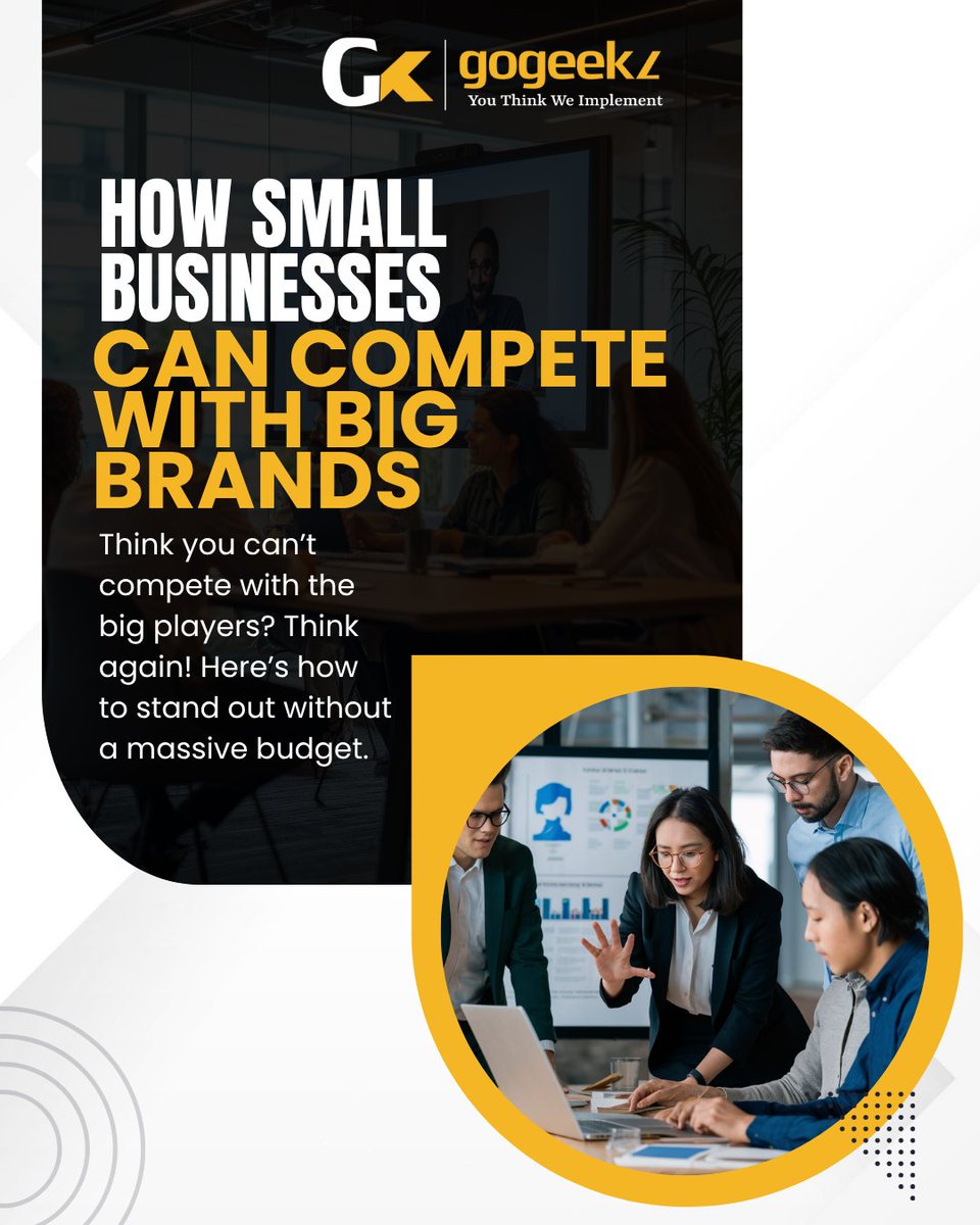 GoGeekz's tweet image. Competing with big brands isn’t about having the biggest budget — it’s about having the smartest strategy. 💡
#GoGeekz #SmallBusinessGrowth #BrandStrategy #DigitalMarketingTips #GrowYourBusiness #SmallBusinessSupport #BusinessBranding #MarketingForSmallBusiness