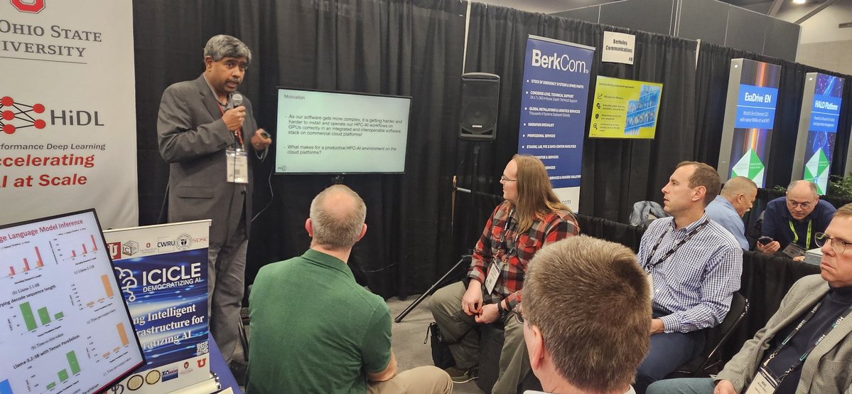 mvapich's tweet image. Happening right now: Dr. Sameer Shende of @uoregon discussing the E4S profiling toolkit for #HPC and #AI, with support for #MPI like @mvapich, at our #SC25 booth!!
