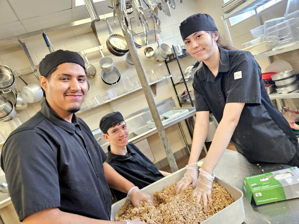 It was a sweet day in Hospitality and Culinary practicum today. 100 cobblers are ready for Thanksgiving delivery! I guess you could call them Gobbler Cobbler! 😂 <a href="/TravisRebels/">Travis Rebels</a>