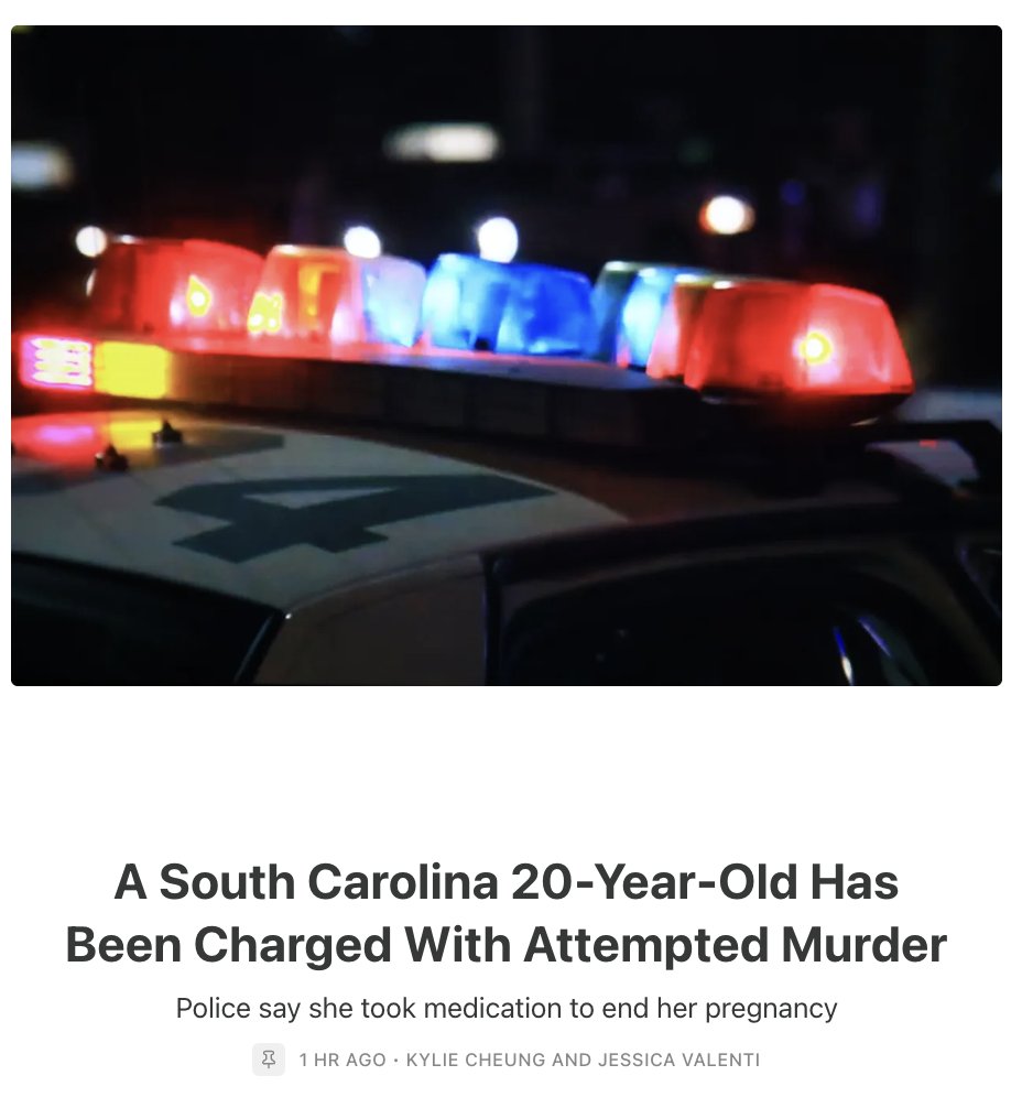 JessicaValenti's tweet image. A South Carolina woman who police say tried to end her pregnancy with medication has been arrested and charged with attempted murder and child neglect.

Read more on Abortion, Every Day: