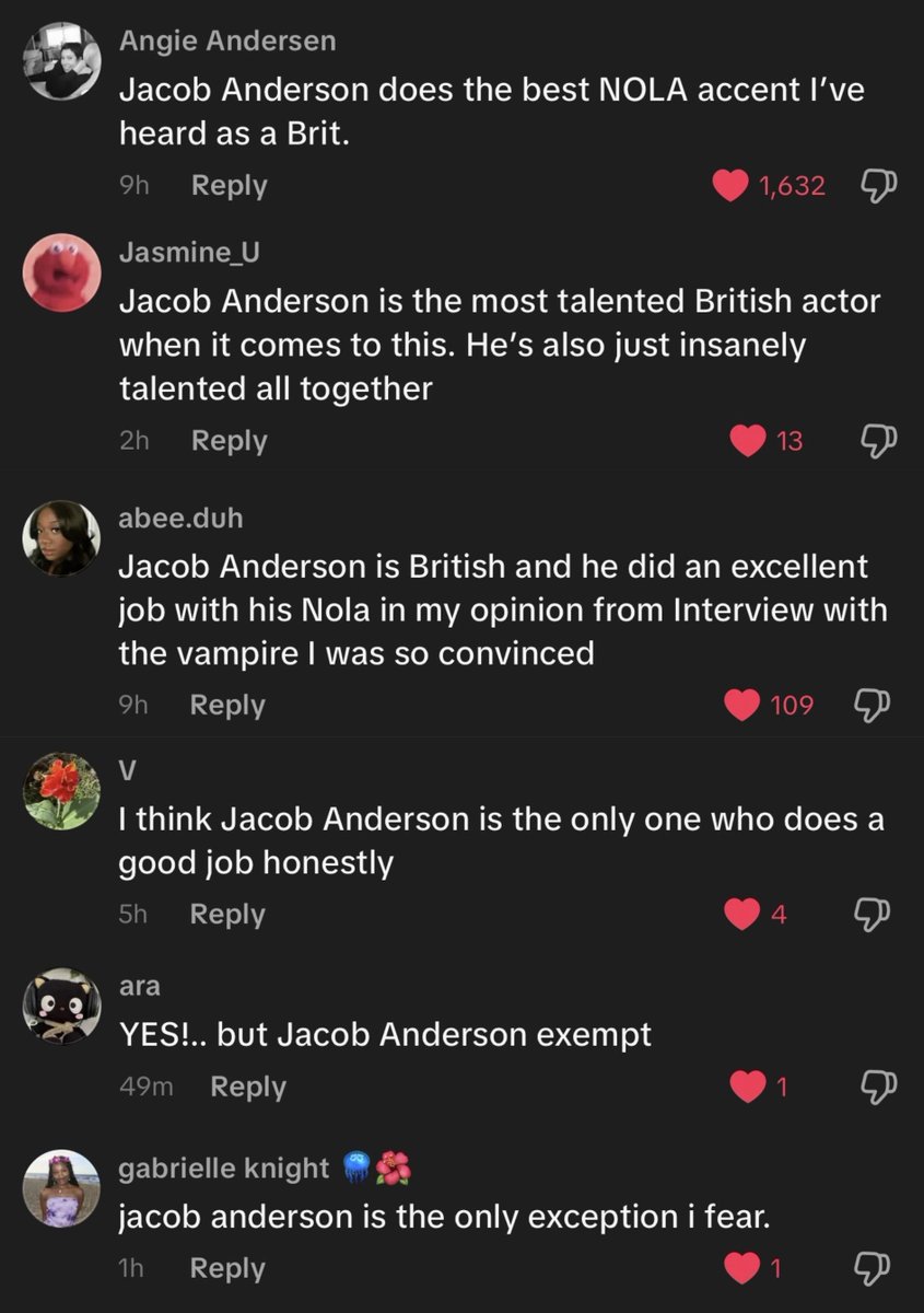 claudiascoven's tweet image. I love that whenever the topic of british actors doing american accents gets brought up, jacob anderson will undoubtedly be praised in the comments
