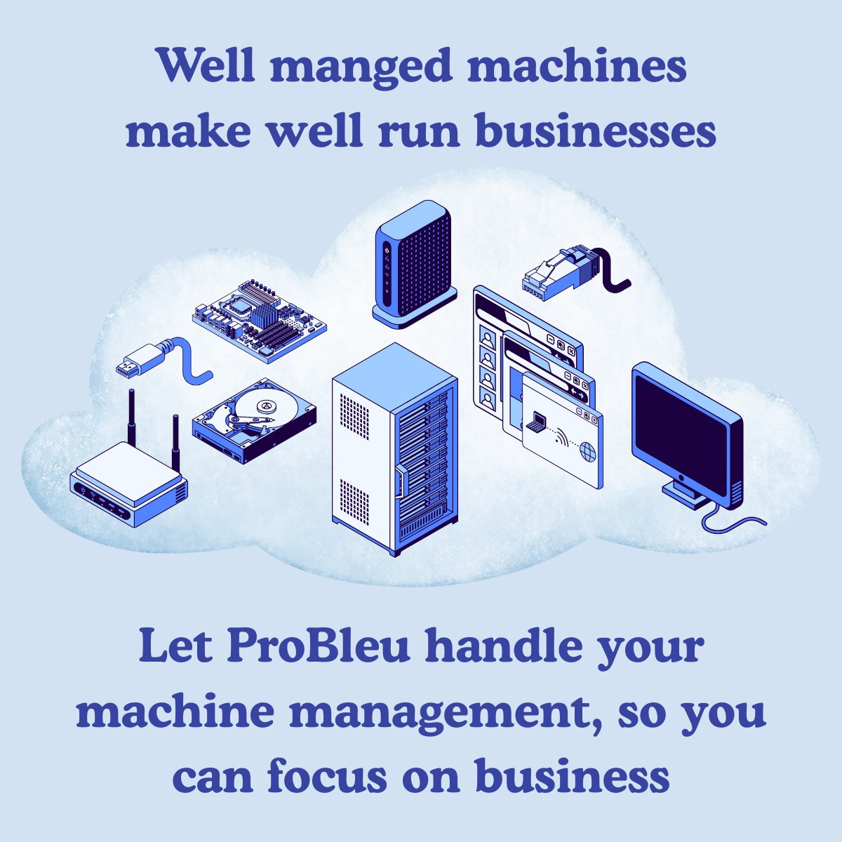 ProBleu's tweet image. When your tech runs smoothly, your business does too.
Let ProBleu take the stress out of IT management, so you can keep your focus on what matters most.
Discover hassle-free machine management at probleu.com.
#ManagedIT #TechSupport #ProBleu #BusinessGrowth
