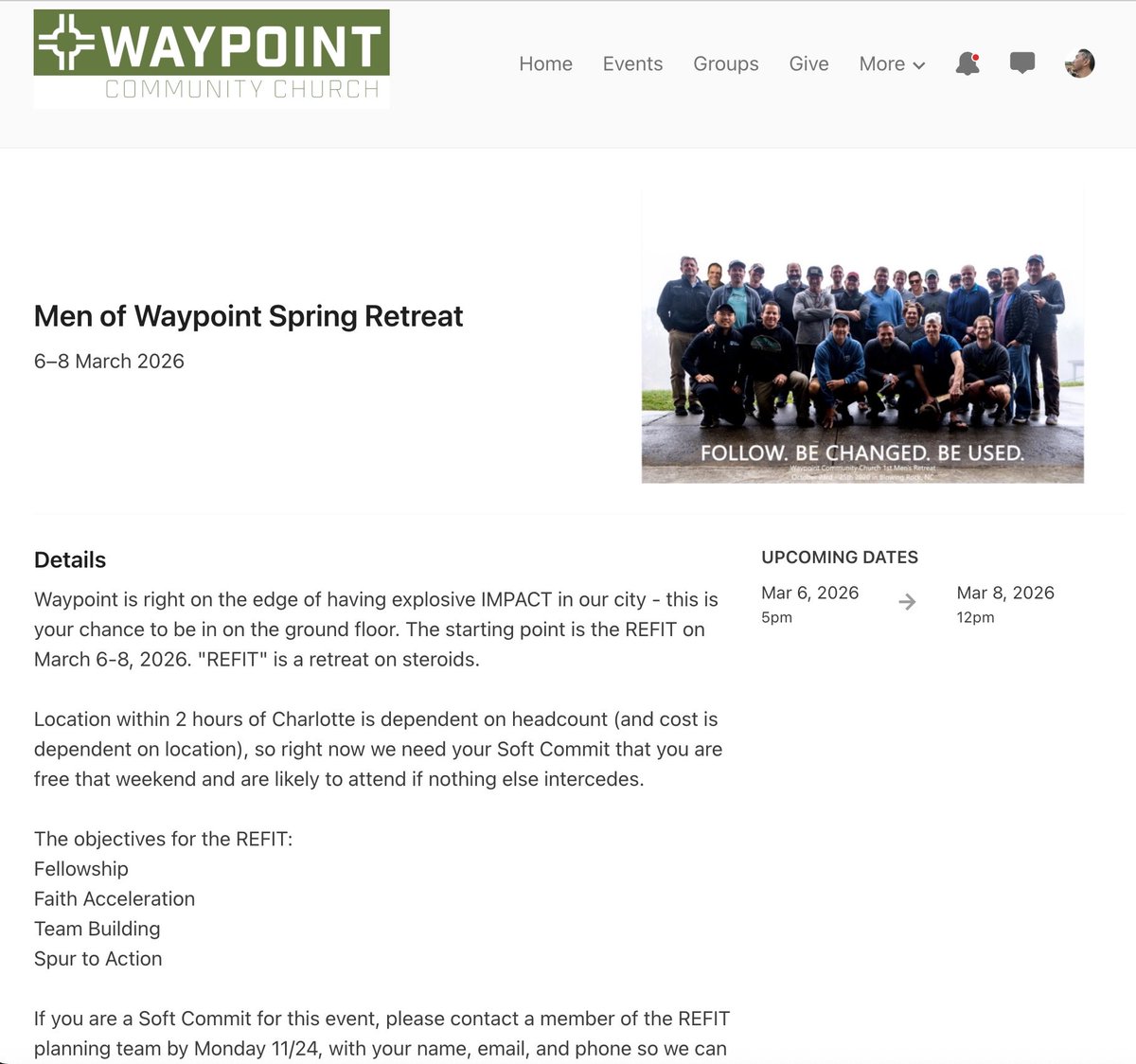 JRRTolkienF3's tweet image. The Men of Waypoint ‘REFIT’ 
Date is 3.6.26 -3.8.26
near Charlotte, NC

Guys, you won’t want to miss this… 

Contact me ASAP to soft commit for the event or ask questions? Firm details coming out next week. 

@WaypointCLT @dreddcnc @RobMill98187217 @wbbarry