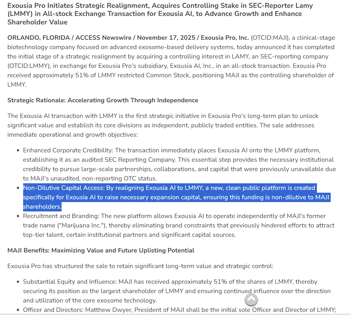 $LMMY, I got some of this today, not sure what is going on with $MAJI here but if they put these assets/products from MAJI into the ticker LMMY as they allude to in the PR yesterday, then this could be an awesome play here on the current 600k DTC float. I will wait for the spaces