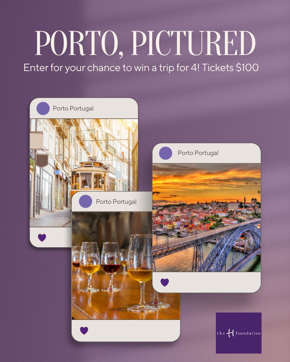 The_HFoundation's tweet photo. Picture yourself in Porto, Portugal! Only 250 raffle tickets. One unforgettable trip. Get yours today! https://t.co/jpBa9MmBCO 
#thehfoundation #cancerispersonal #goombaybash https://t.co/PoDPpzEwBX