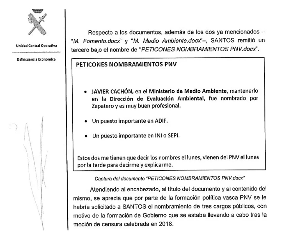 🔴🔴🔴 CORRUPCIÓN SOCIALISTA🔴🔴🔴

La UCO sitúa a Santos Cerdán, mano derecha de Pedro Sánchez en la banda criminal de Ferraz, en un documento con "peticiones de nombramiento" del PNV tras la moción de censura.
Los ultraderechistas vascos reclamaron a la banda del Peugeot