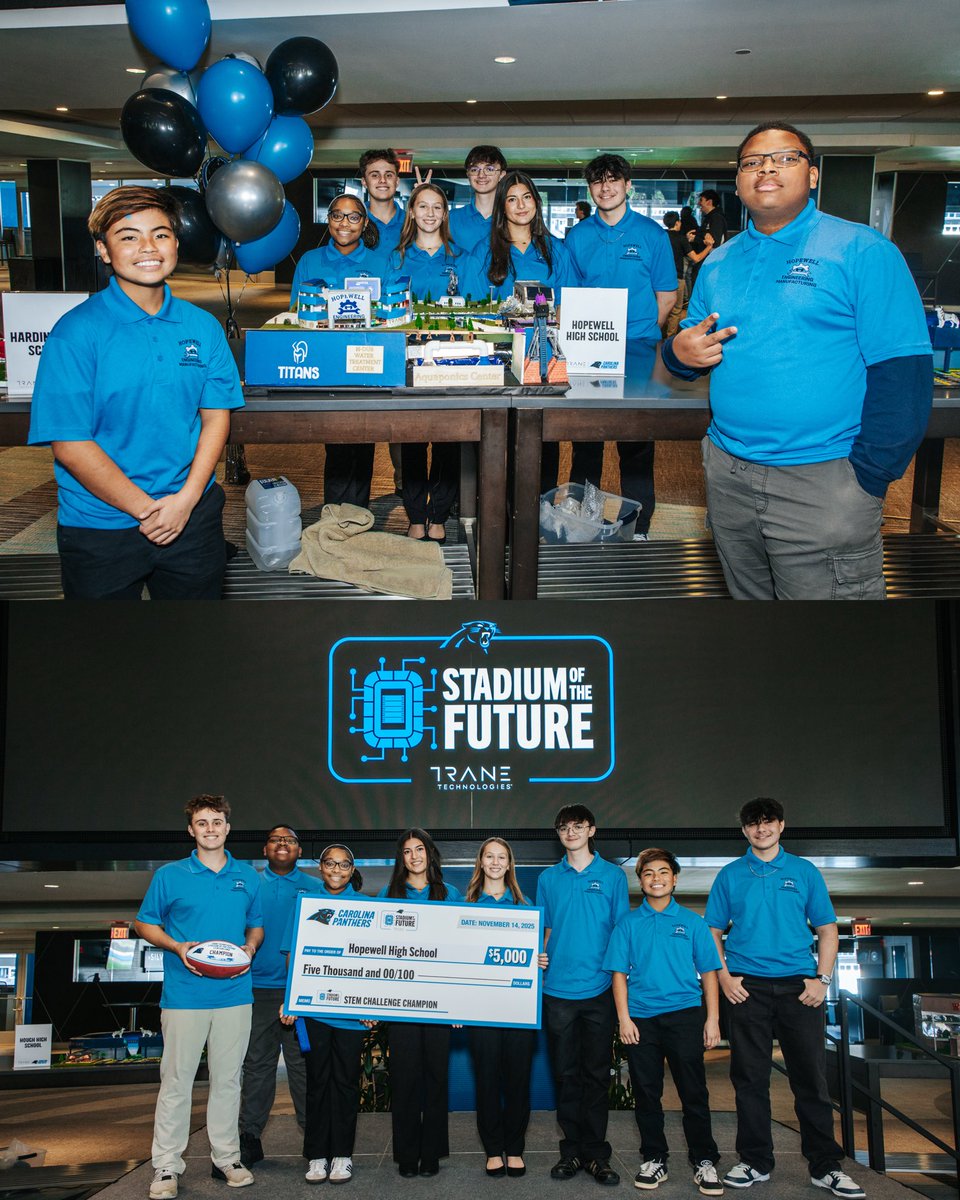 Panthers's tweet image. Building a more sustainable future 🏟️
Together with @Trane_Tech , we challenged students to reimagine stadiums through sustainability and innovation. Congrats to Hopewell High School for taking home the title! 🏆