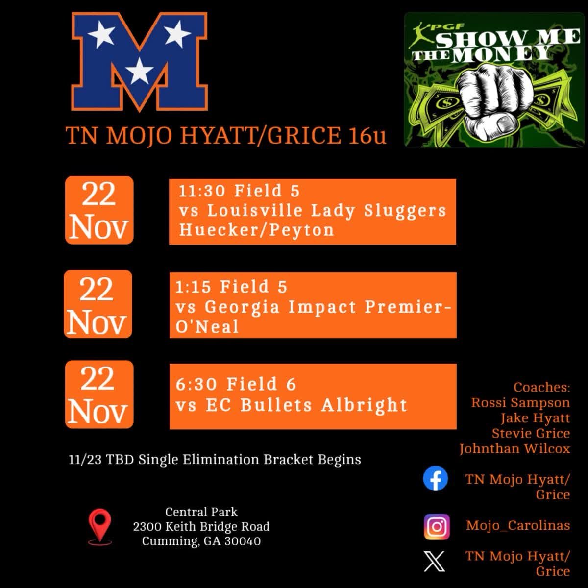Final fall tournament! It’s been a good season can’t wait to go out with a bang!🧡💙#MojoMindset <a href="/Mojo_Carolinas/">TN Mojo Hyatt/Grice</a> <a href="/MOJO_SampWilcox/">TN MOJO - Sampson/Wilcox 16U</a>