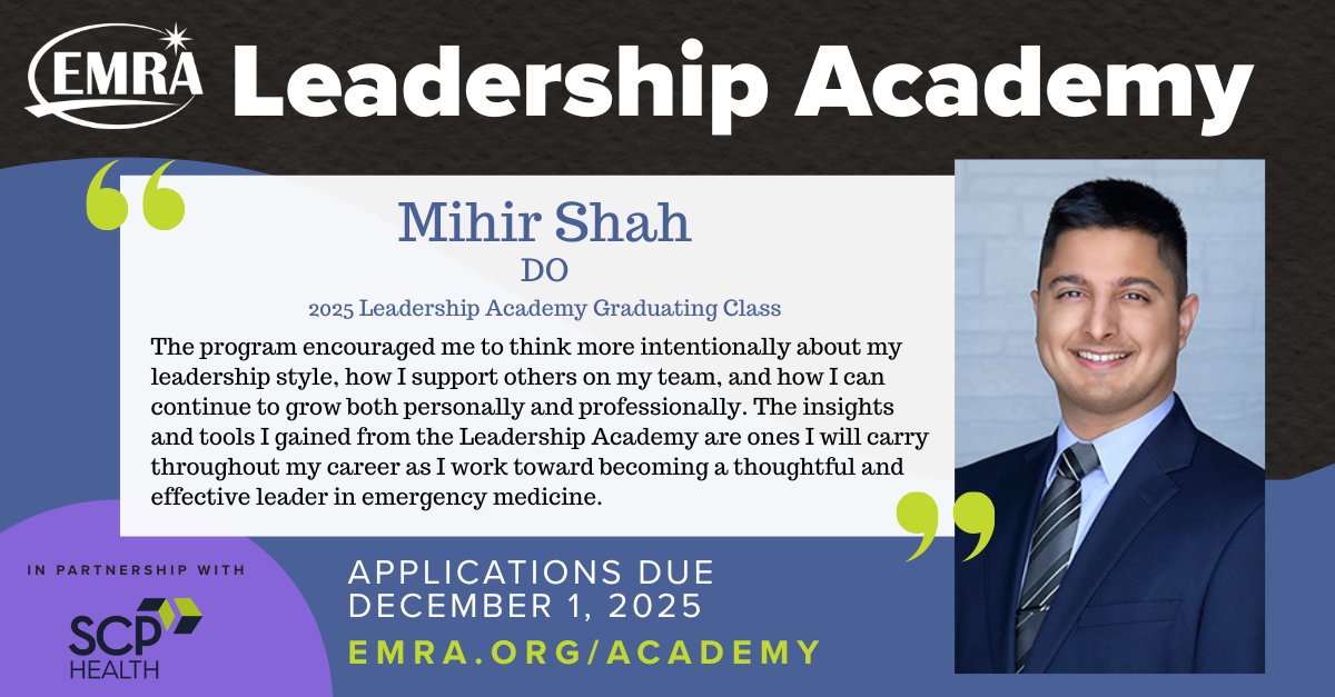 emresidents's tweet image. Want to grow as a leader?

📝 Apply for the EMRA Leadership Academy by Dec 1 → emra.org/be-involved/ev…

#EMRALeadershipAcademy #EMLeadership #EmergencyMedicine