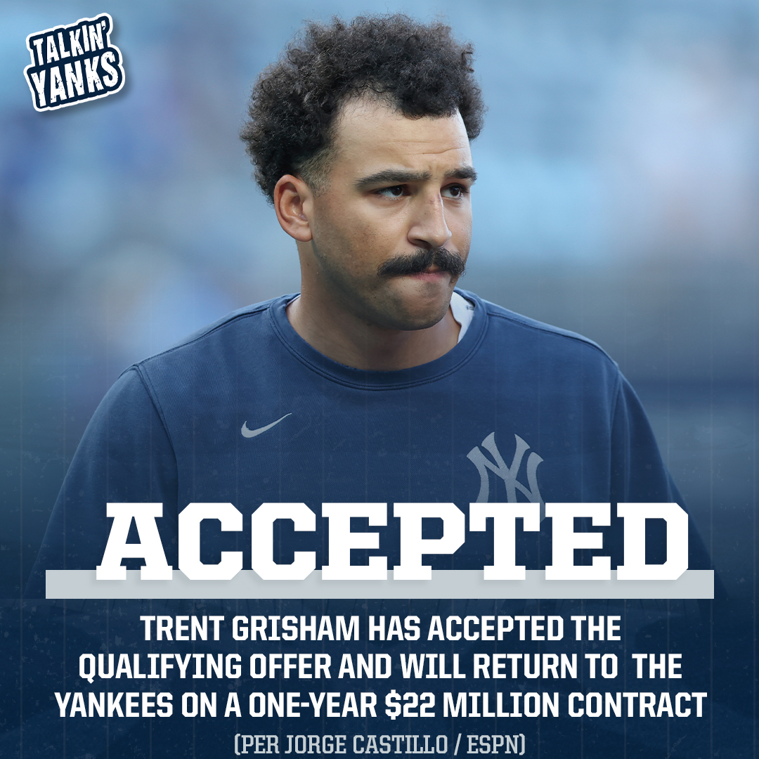 TalkinYanks's tweet image. Trent Grisham has accepted the one-year, $22 million qualifying offer to remain with the Yankees in 2026