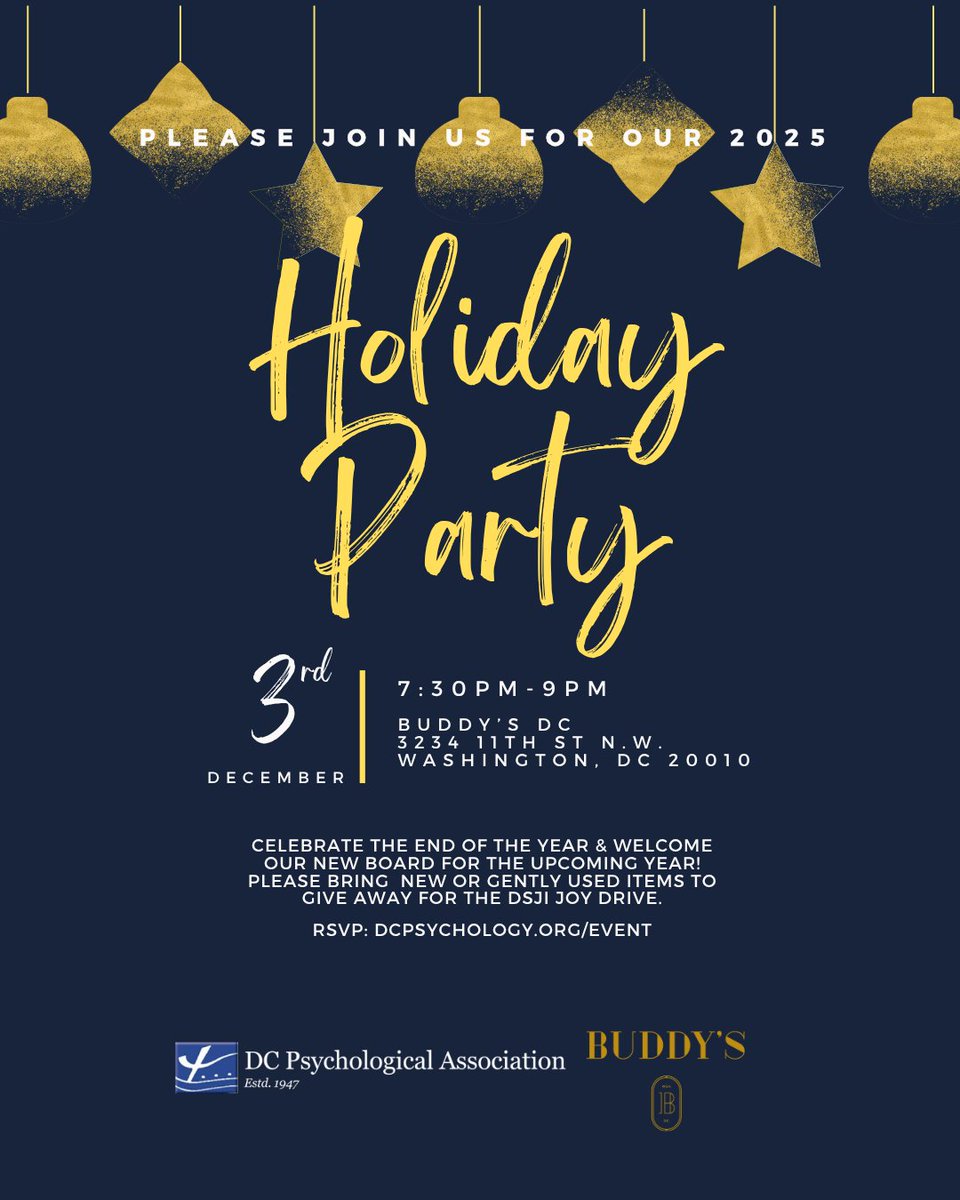 DCPsychAssoc's tweet image. Join us as we celebrate the end of the year and welcome our 2026 board members.

Visit our Linktree to register! We can’t wait to mingle with you!