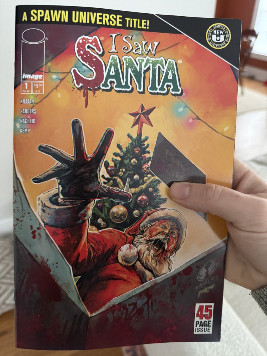Not sure how much I’m allowed to reveal yet, but last night I turned in a comic book script for a different franchise 👀

Also — #1 of my holiday horror miniseries set in the Spawn universe “I Saw Santa” is out next Wednesday! Check out one of the amazing covers by <a href="/Todor_Hr/">Todor Hristov</a>