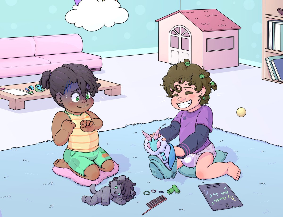 Little Ej and Hugo on a playdate,
Although E.J. doesn't seem sympathetic to hugo's giant moth plush😅

_ <a href="/EclipseJazzy/">Jazzy</a> ^^
