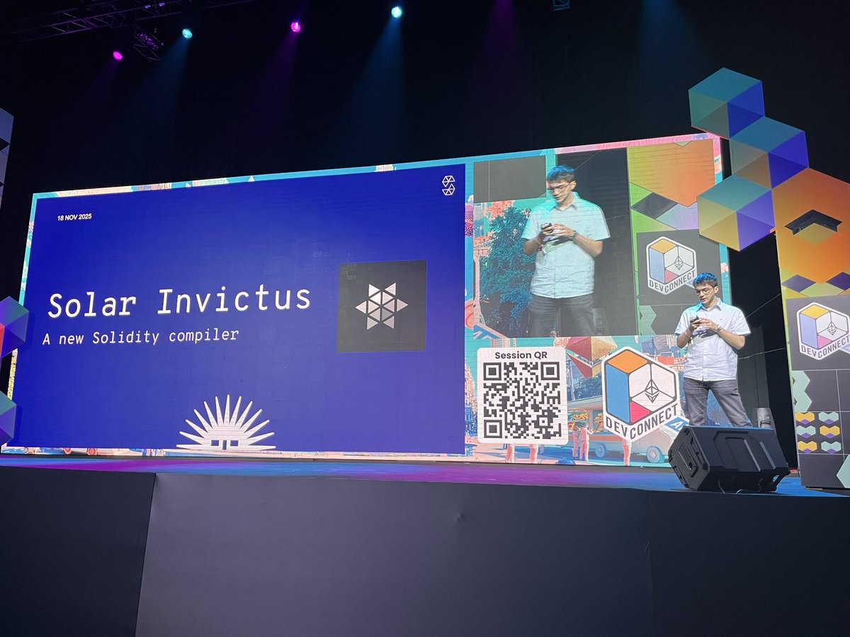 solidity_lang's tweet image. And now on stage: @DaniPopes with Solar, a Solidity compiler written in Rust - including its motivation, architecture, and technical details behind it.
