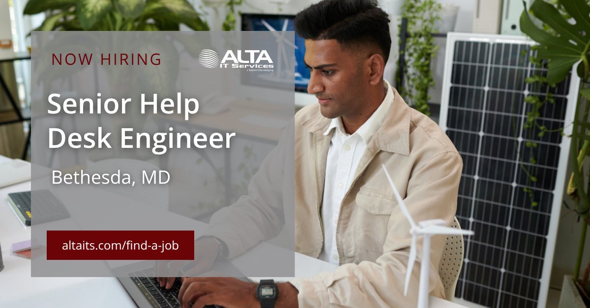 altaitservices's tweet image. ALTA IT Services is #hiring a Senior Help Desk Engineer for work in Bethesda, MD. 

Learn and apply today: jobs.systemone.com/job/senior-hel… 

#ALTAIT #HelpDeskEngineer #ITSupportJobs #TechnicalSupport #ServiceDeskLead #HybridWork #WindowsSupport