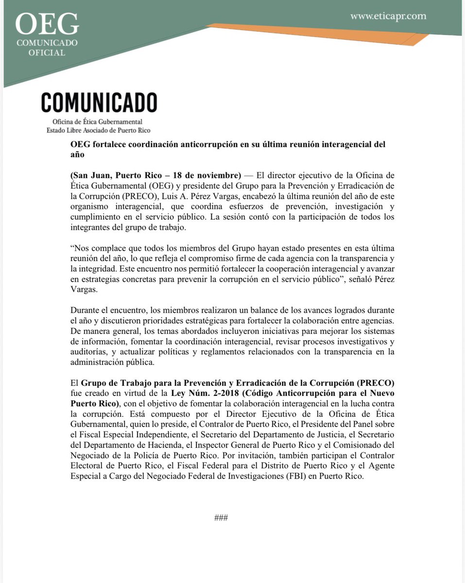 [Comunicado de prensa] OEG fortalece coordinación anticorrupción en su última reunión interagencial del año