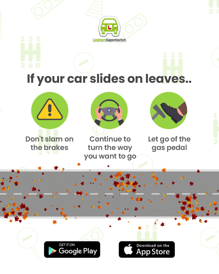 LearnersSM's tweet image. Wet leaves can be just as slippery as ice!
Remember, smooth inputs are key to keeping control in slippery conditions.
#DidYouKnow #DrivingFacts #LearnToDrive #DrivingAppUK #DrivingSchoolRevolution