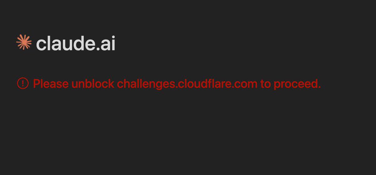 dzik_dev's tweet image. Tried opening Claude.ai and Cloudflare said:
“Please unblock challenges.cloudflare.com.”
Bro, I’m just trying to code 😭💀
#vibecoding #letscode