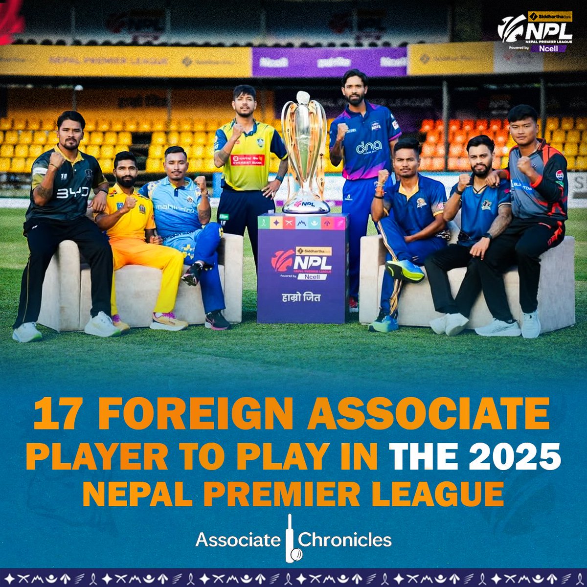 AssociateChrons's tweet photo. 17 foreign associate players are set to feature in the 2025 Nepal Premier League 🇳🇵
Here’s the breakdown by country 👇

🇺🇸 USA – 6
🇳🇦 Namibia – 4
🏴󠁧󠁢󠁳󠁣󠁴󠁿 Scotland – 2
🇫🇷 France – 1
🇮🇹 Italy – 1
🇳🇱 Netherlands – 1
🇺🇬 Uganda – 1
🇦🇪 UAE – 1

#AssociateCricket #NPL2025 #CricketEverywhere https://t.co/sgZCS33L41