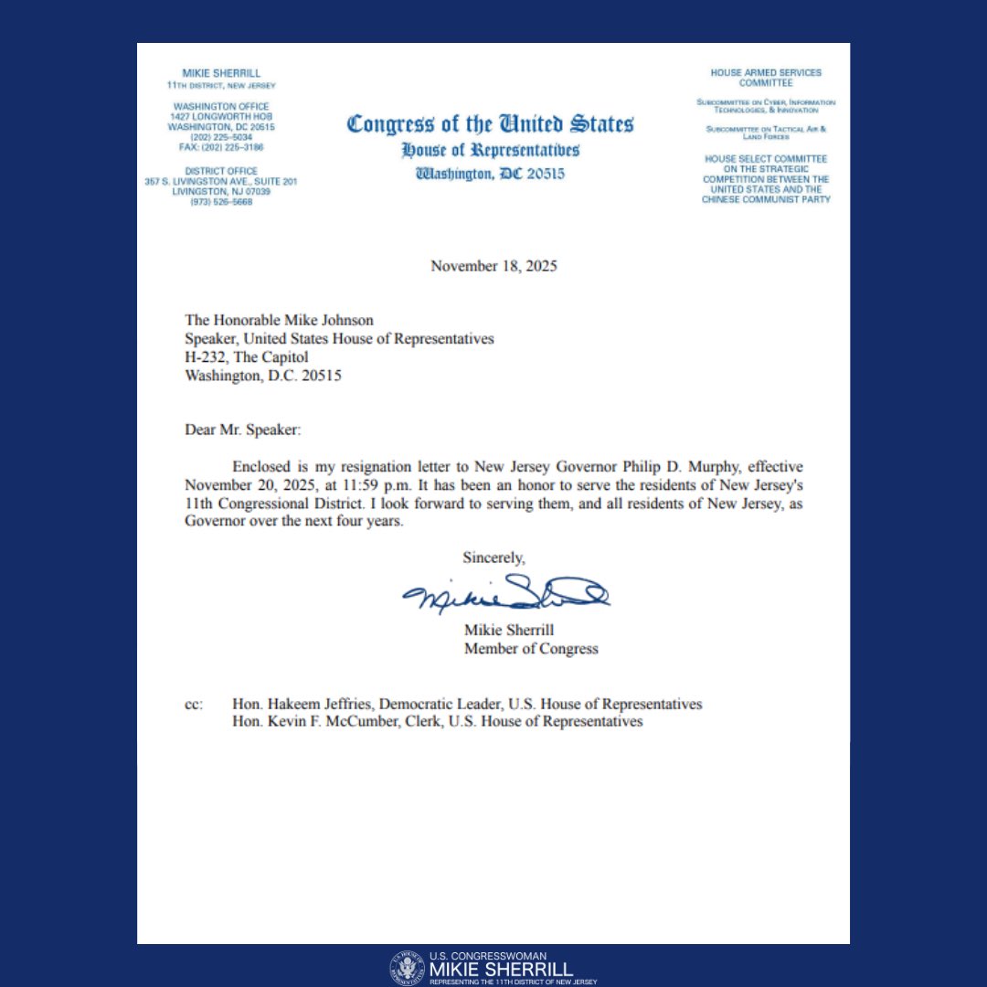 RepSherrill's tweet image. Serving New Jersey’s 11th District in Congress has been the honor of a lifetime. 

I will continue that service, focused on lowering costs and expanding opportunity, as your 57th Governor.