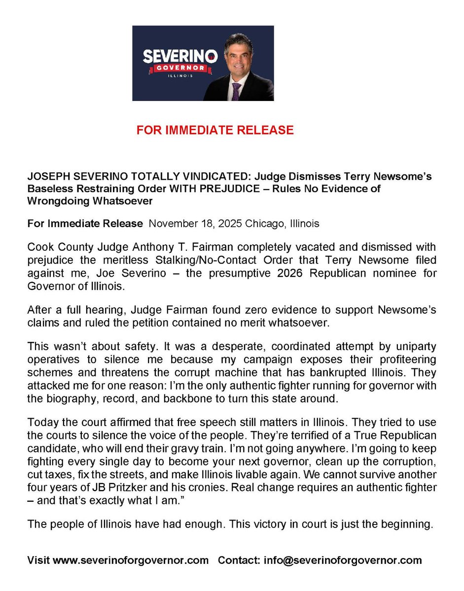 PRESS RELEASE- As the presumptive Republican nominee for Governor of Illinois they are weaponizing  criminals, government informants and members of the derelict Uniparty to silence me as I fight for you. 
<a href="/CGAdamo/">Christopher G. Adamo</a> <a href="/sues86453/">Sue Knows Best</a> <a href="/patrickbetdavid/">Patrick Bet-David</a> <a href="/POTUS/">President Donald J. Trump</a>