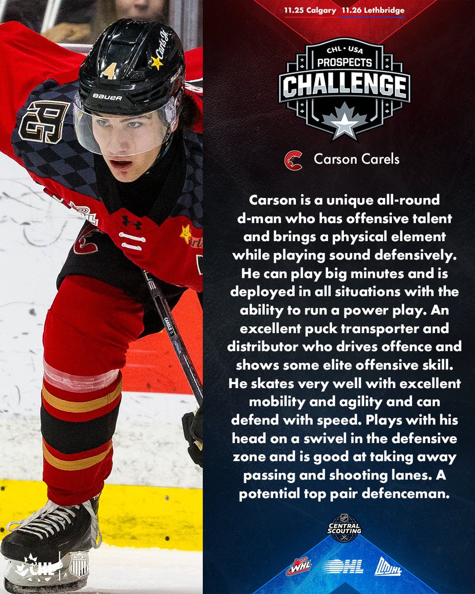 CHLHockey's tweet image. As an all-situation d-man for the @PGCougars, Carson Carels will be one of the first blueliners taken in the 2026 #NHLDraft! #CHLUSAProspectsChallenge

📰 chl.ca/article/2025-c…