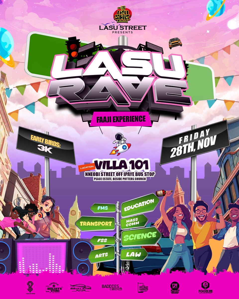 JOIN US AT THE LARGEST GATHERING OF LASUITES  🚀
LASU RAVE (faaji experience) 💜🎊
Nov 28th