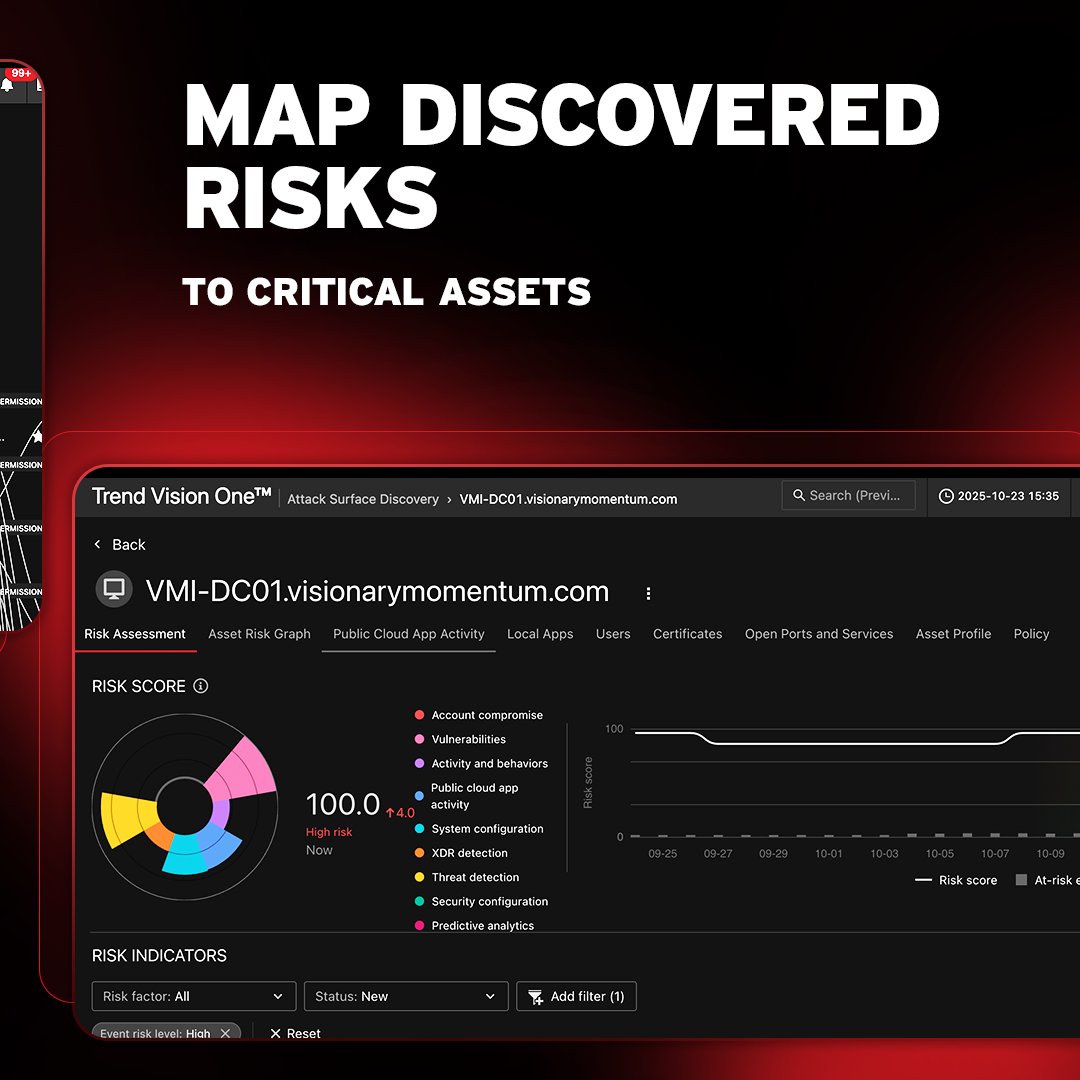 maddog27629870's tweet image. Shift from reactive to #ProactiveSecurity by anticipating threats and sealing off attack paths. 🛡️ 

Manage your attack surface risk with AI-powered risk management and @TrendMicro Vision One™.
 
See how to take control at trendmicro.com/crem