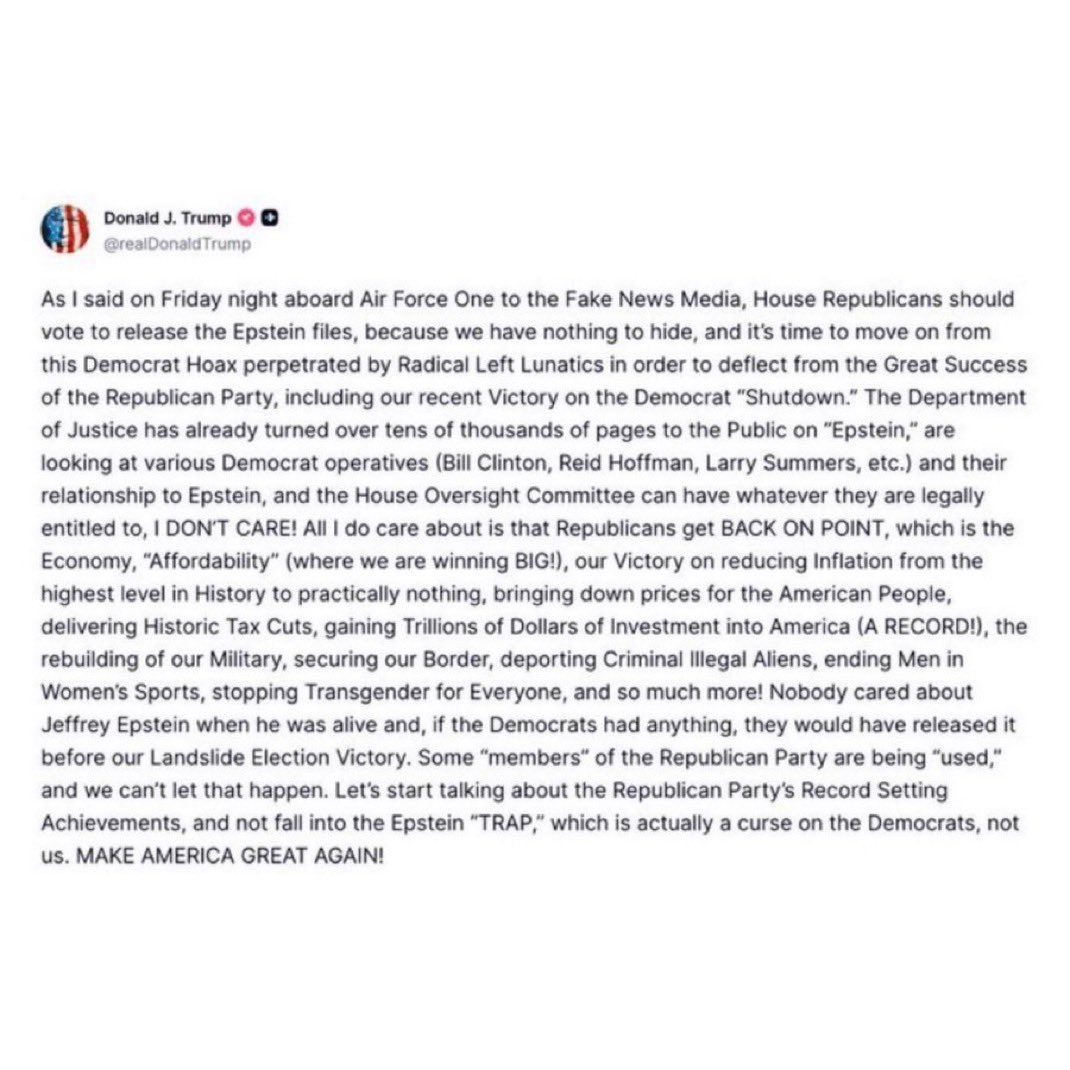 Some used the Epstein files to smear <a href="/POTUS/">President Donald J. Trump</a> instead of bringing justice to the victims, which tbh is super gross. I look forward to the continued investigations into this with <a href="/GOPoversight/">Oversight Committee</a>. They deserve justice.
