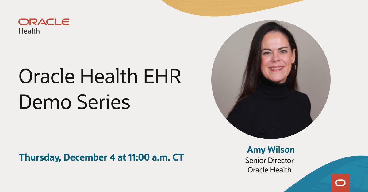 OracleHealth's tweet image. Register for this webinar and dive into the latest Oracle Health EHR updates! 

Click here to join us on December 4 for a spotlight of outpatient workflows: social.ora.cl/60187gMys