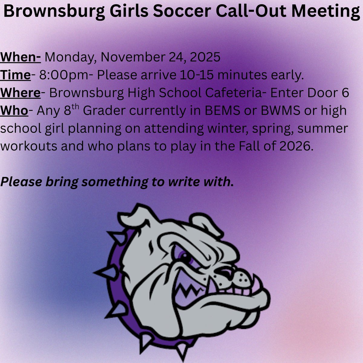 Call out information for next Monday! Looking forward to see you all there! #BulldogTough #BulldogFamily