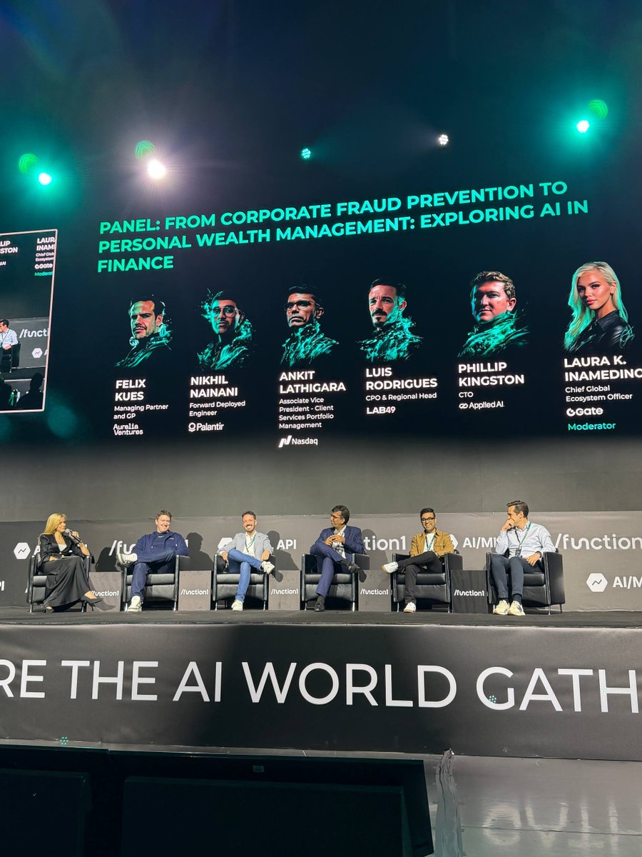 ⚡️ Had a great time today at /function1 Dubai ⚡️

Loved moderating our session on how AI is helping finance from fighting fraud to building long-term wealth!

Big thanks to the <a href="/function1_conf/">function1</a> team for hosting such a strong event!

And to my fellow panelists:

🎙️ <a href="/felixkues/">Felix</a>,