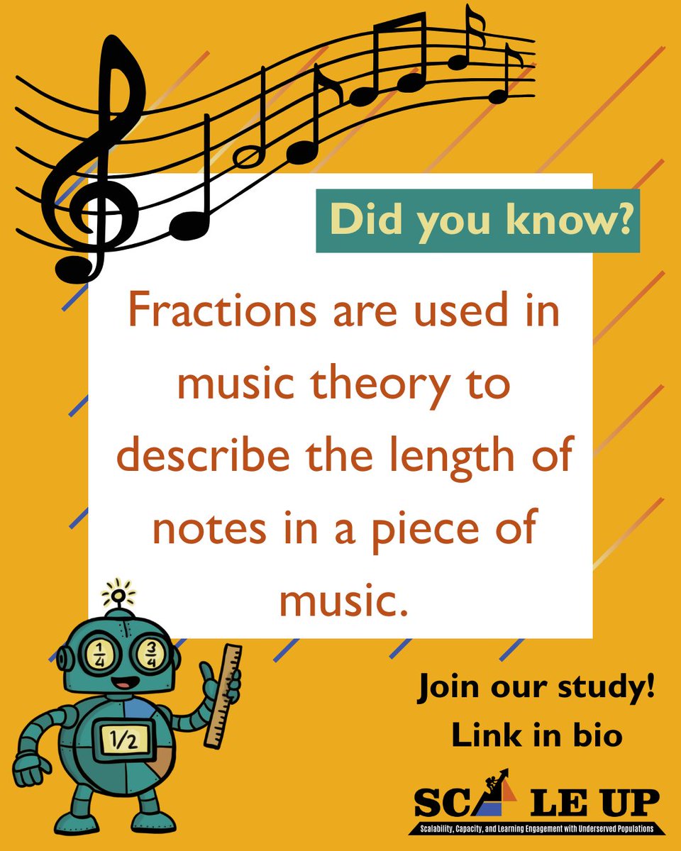 SCALEUP_FFO's tweet photo. Did you know?

Fractions are used in music theory to describe the length of notes in a piece of music. 

Join our study! Link in bio. https://t.co/QxpVCKaAHm