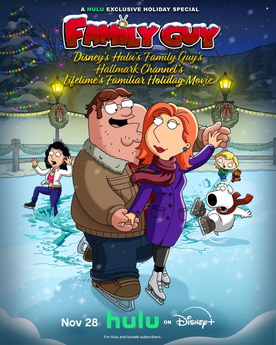 You'll be laughing all the way with Disney’s Hulu’s Family Guy’s Hallmark Channel’s Lifetime Familiar Holiday Movie, streaming November 28 on Hulu and with #HuluOnDisneyPlus.