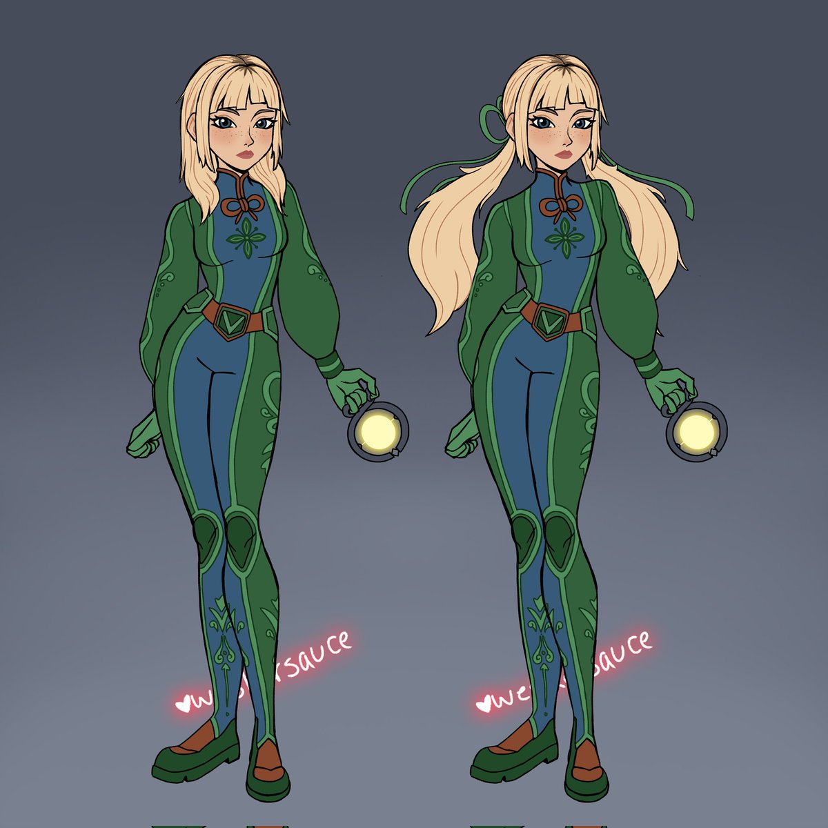 solaceweaver's tweet image. designing my overwatch oc, she is norwegian support! i think i like the right one better, gives the silhouette more character. gonna tweak design and add some lore and stuff, i really wish i had a cute norwegian support to play as we have two swedes and a danish character now😭