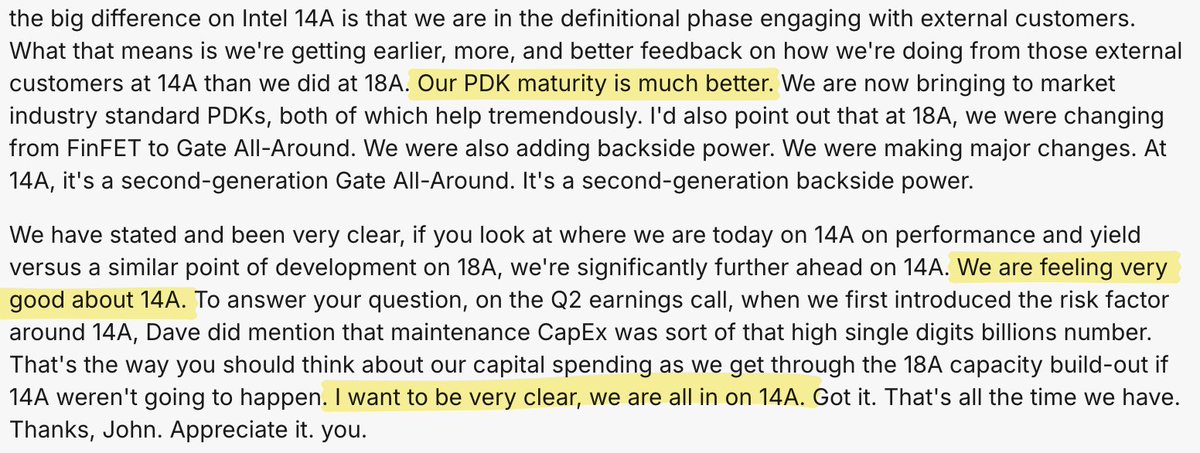 theaustinlyons's tweet image. $INTC - WE ARE ALL IN ON 14A
&quot;I want to be very clear, we are all in on 14A&quot;
&quot;We are feeling very good about 14A&quot;
&quot;Our PDK maturity is much better&quot;
&quot;We&apos;re getting earlier, more, and better feedback from external customers&quot;
Source: RBC Capital TIMT Conference