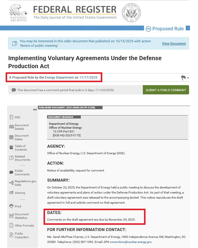 update 
Uranium- Defense Production Act (DPA)