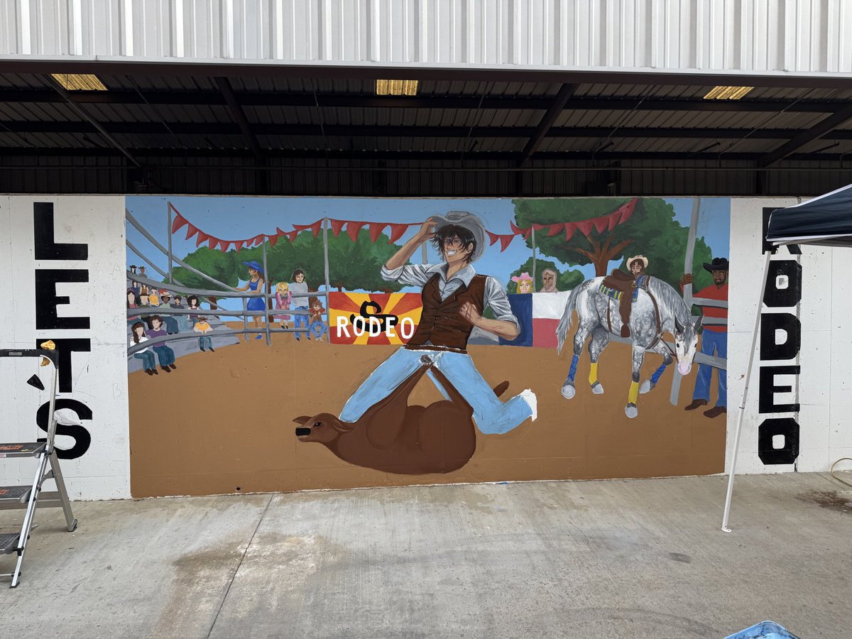 We almost got it done in a day… 🥵 Super proud of these kiddos for working six hours straight on an amazing mural for the SA Stock-show &amp; Rodeo!  Almost ready to rodeo San Antonio!🐴 ⬆️ 🎨