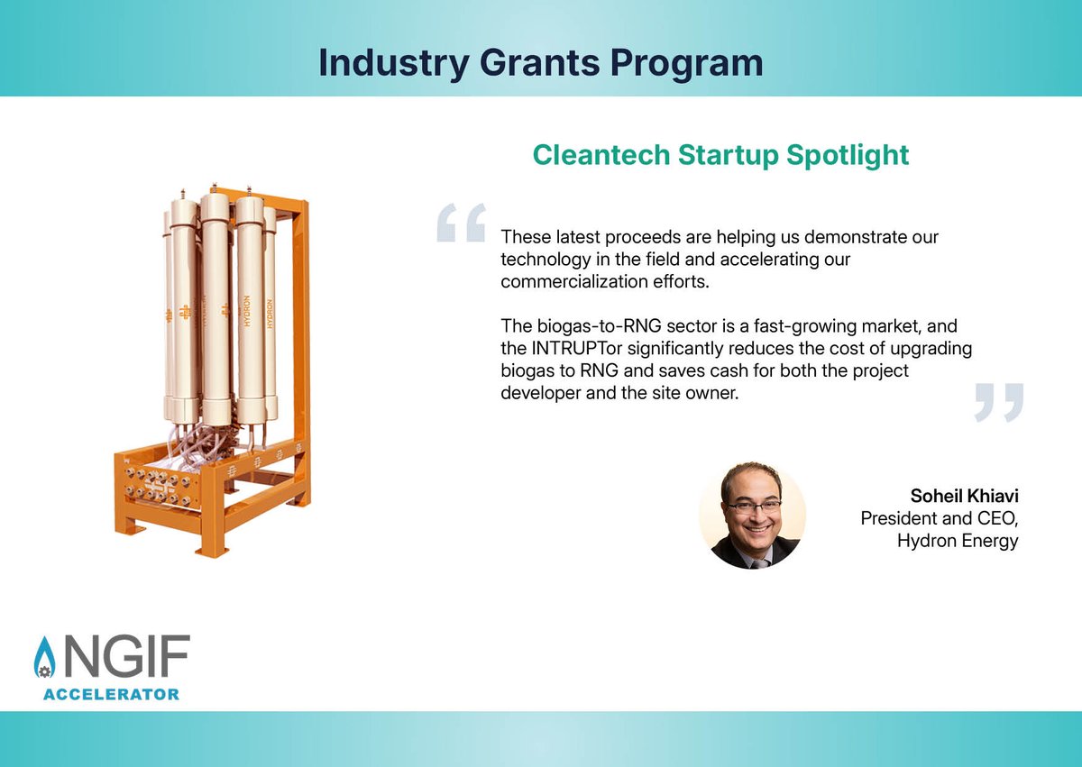 NGIFCapital's tweet image. 📢 #NGIFAccelerator is pleased to announce the successful completion of #HydronEnergy Inc.’s “waste to fuel” project, an initiative advancing the development and commercialization of a low-cost, small-scale system that converts biogas into renewable natural gas.  

Read more…