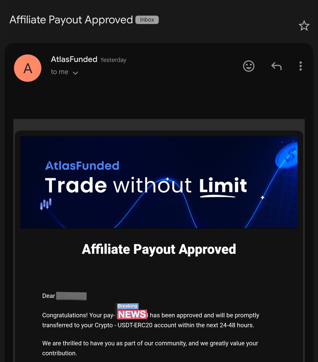 PipsCabal's tweet image. I got caught up and forgot to mention — my payout was approved and hit my wallet almost instantly.  

Just a proof that you can earn well while trading.  

If you’ve got a strong trading community and you’re ready to collaborate with @atlasfundedcom, feel free to send me a DM.🤝