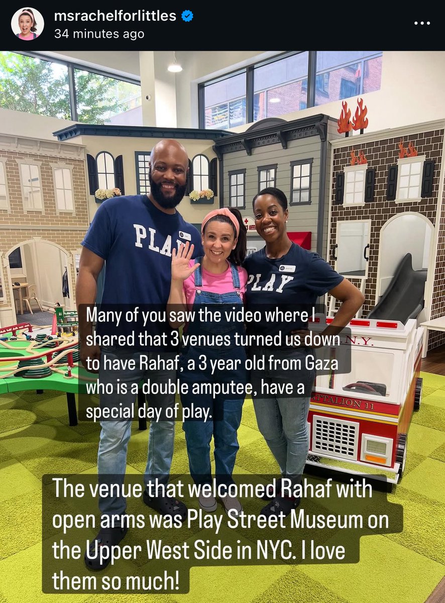 AssalRad's tweet image. Play Street Museum NYC in the venue that welcomed Ms Rachel and Rahaf after other venues had turned her away for being Palestinian.

 Let’s show them support.