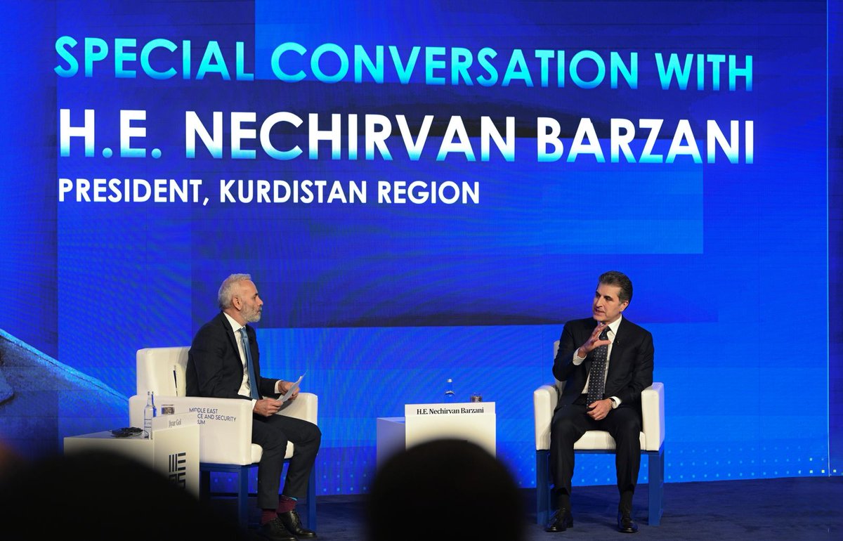 BaxtiyarGoran's tweet image. Kurdistan R. Pres. Nechirvan Barzani at #MEPS:
- Core issue between Erbil &amp;amp; Baghdad stems from non-abidance by the constitution.
- Baghdad’s treatment of the Kurdistan R. is unconstitutional.
- For Iraq to be stable, the first condition is the implementation of the constitution.