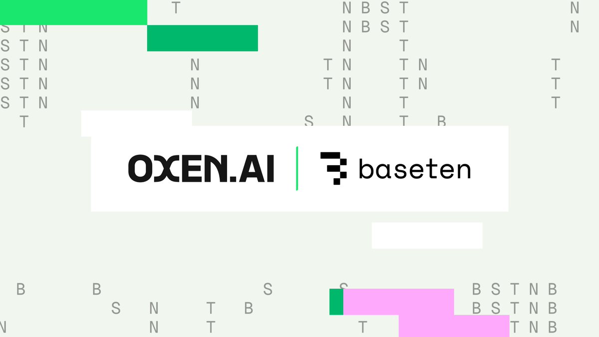 basetenco's tweet image. Shoutout to the incredible team at @oxen_ai! Turning datasets → deployed models like it’s light work. They build fast. We help them ship even faster.

Thanks for the partnership, @gregschoeninger

Check out the story in the comments
#AI #MLOps #Baseten