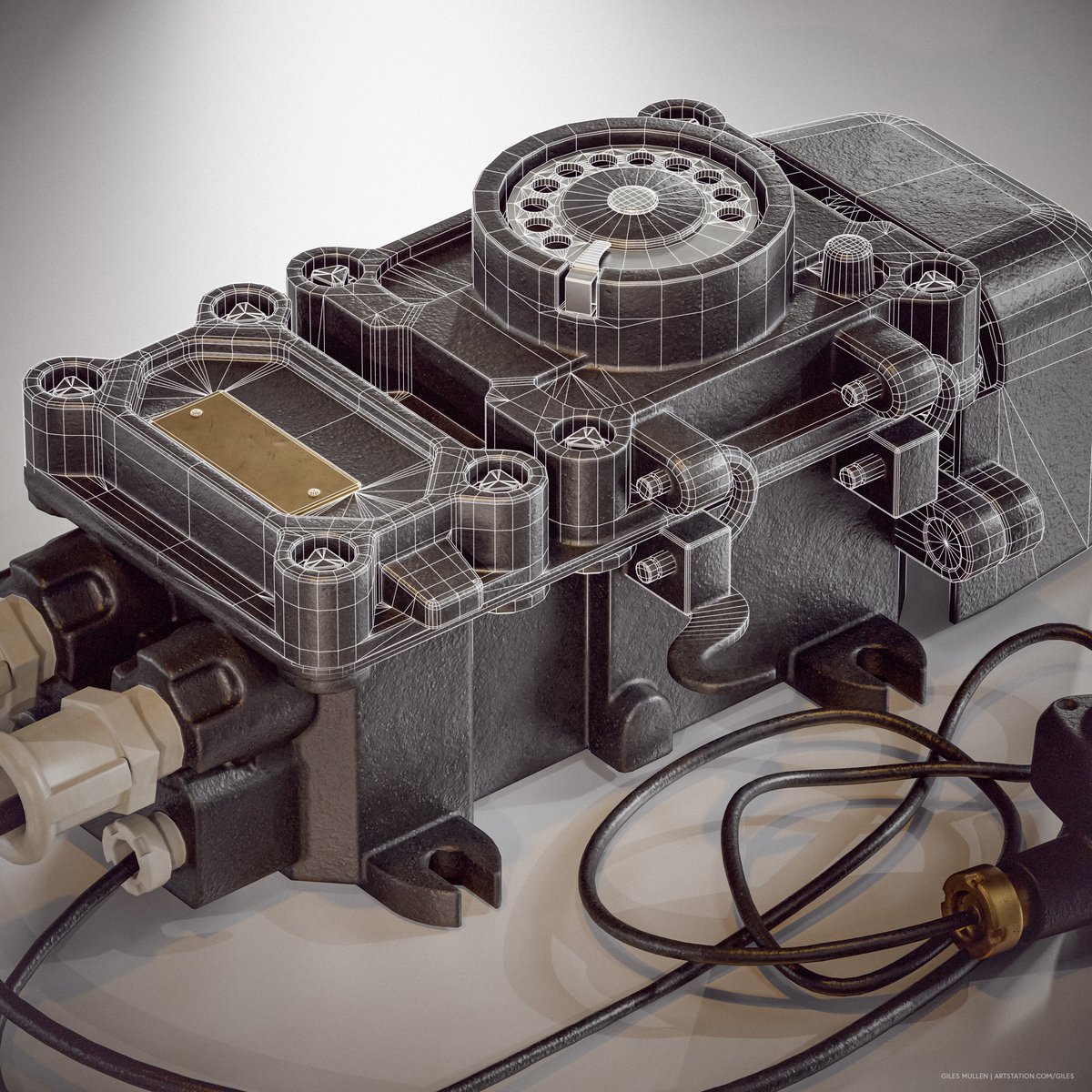 Hoping I'll have enough time to sneak a modified version of this mining phone into the toolbox. 😀 It's based on a 3d scan and reference photos (credit to Muzea Malopolska). Almost done with the low res version. 😅 #3dart #b3d